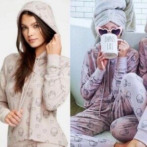 Chaser Dusty‎ Pink Skull & Heart Printed Sweatshirt Hoodie Lightweight sz Md